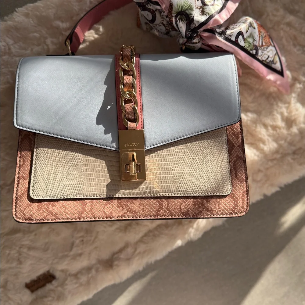 Aldo Caiilla Top Handle Satchel Snake Print + Chain Detail - Picture 15 of 16